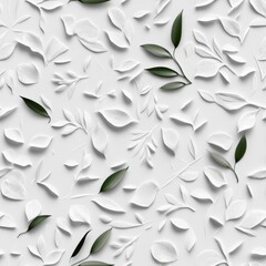 Seamless Delicate white flowers and lush green leaves creating a serene and tranquil natural scene in springtime bliss