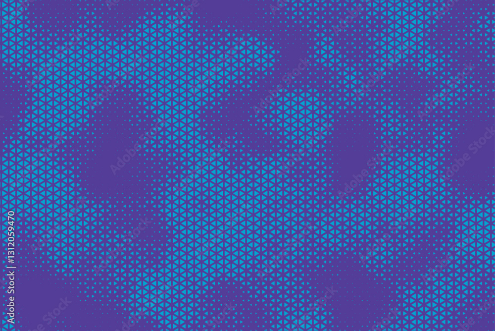 Fototapete Triangular Halftone Texture Retrowave Vector Geometric Technology Abstract Blue Background. Half Tone Triangles Retro Colored Pattern. Minimal 80s Style Dynamic Tech Structure Wallpaper