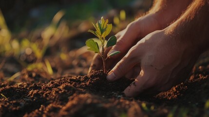 Fototapeta premium Hands planting a seedling