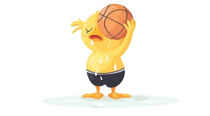 Cartoon chick sweating holding basketball