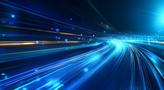Abstract blue and gold light trails with futuristic feel