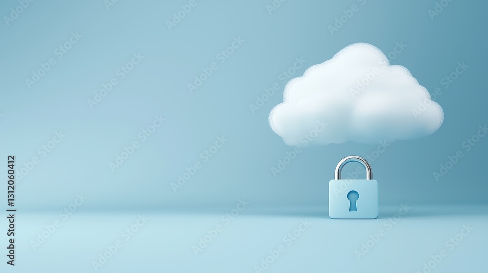 Poster protecting your data, cloud security, lock and key to safe storage in the digital age