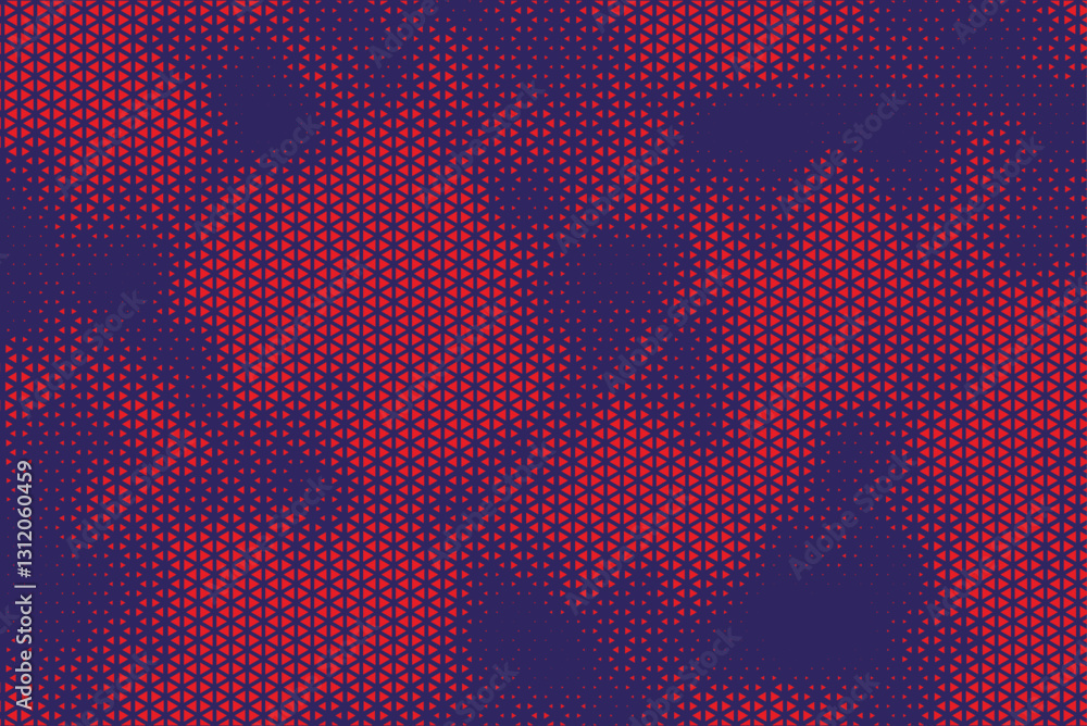 Leinwandbilder Triangular Halftone Texture Retrowave Vector Geometric Technology Abstract Blue and Red Background. Half Tone Triangles Retro Colored Pattern. Minimal 80s Style Dynamic Tech Structure Wallpaper