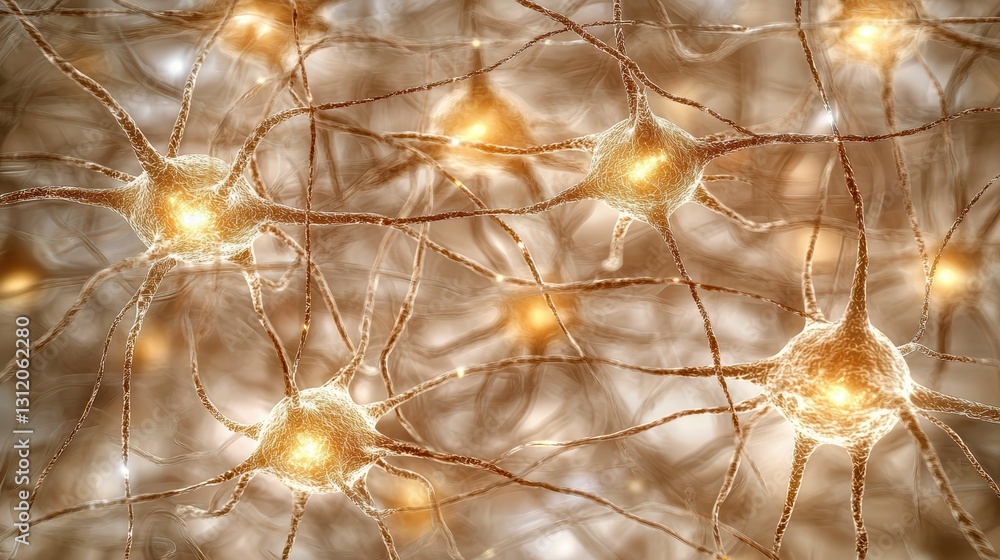 Poster exploring the intricate network of neurons, a closeup view of nerve activity in the nervous system