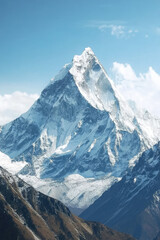 Obraz premium Majestic snow-capped mountain peak against clear blue sky