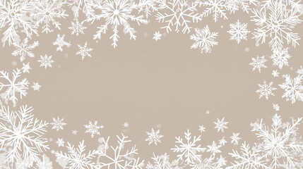 White snowflake border with a light beige background. This winter themed design is perfect for holiday cards, seasonal invitations, and Christmas decorations.