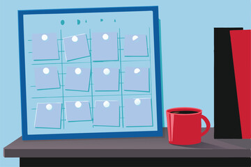 A corkboard displaying a weekly goal plan, featuring the number Pi (π) prominently, symbolizing precision and achieving goals.  The board includes handwritten notes and sticky notes.