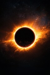 A solar eclipse where the sun glows with a fiery digital effect.