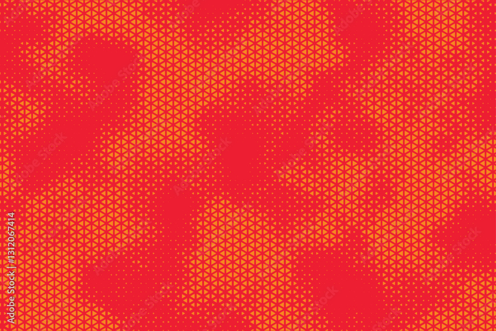 Poster Triangular Halftone Texture Retrowave Vector Geometric Technology Abstract Red and Yellow Background. Half Tone Triangles Retro Colored Pattern. Minimal 80s Style Dynamic Tech Structure Wallpaper
