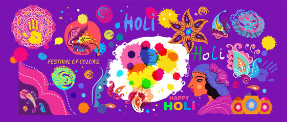 Happy Holi festival of colors Traditional Indian festival  Bengali New Year Holiday of spring