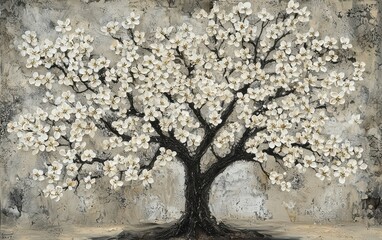 A blossoming apple tree in spring, with clusters of delicate white flowers covering its branches