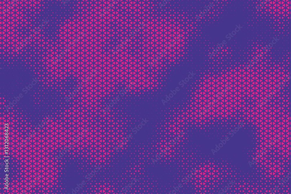 Poster Triangular Halftone Texture Retro Wave Vector Geometric Technology Abstract Blue and Red Background. Half Tone Triangles Retro Colored Pattern. Minimal 80s Style Dynamic Tech Structure Wallpaper