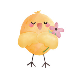 cute chicken with pink flower 