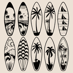 Vintage Surfboard Illustrations v5