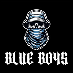 Skull wear bucket hat Ultras hooligan vector illustration