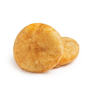 Fried pie with meat, belyash with meat, on a white background, isolated.