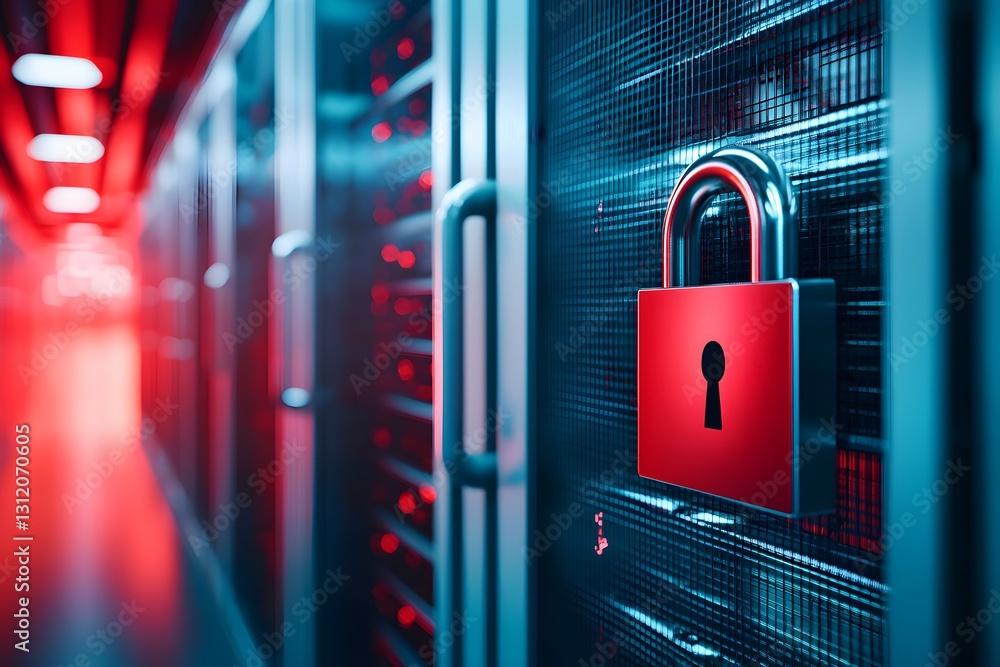 Aufkleber secure data center server room with red padlock cyber security concept