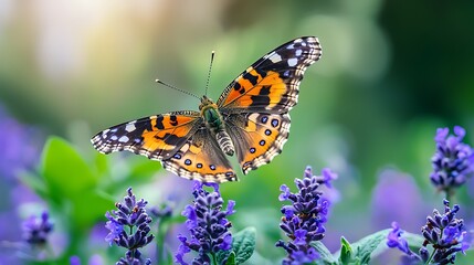 Obraz premium Vibrant butterfly amidst lavender blooms