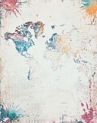 Vintage Postcard with Old-Style Map, Sea Routes & Newspaper Script Edges