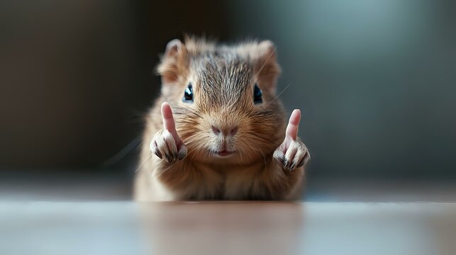 Funny gerbil showing middle fingers with angry expression on blurred background, humorous animal meme concept for social media and greeting cards.