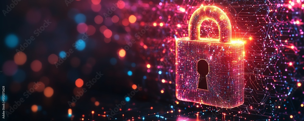 Aufkleber a dynamic abstract technology lock, intricate neural network patterns, glowing security features, fu