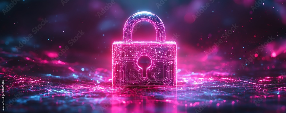 Poster A dynamic abstract technology lock, intricate neural network patterns, glowing security features, futuristic design, bright neon hues, cuttingedge digital protection, 8K UHD