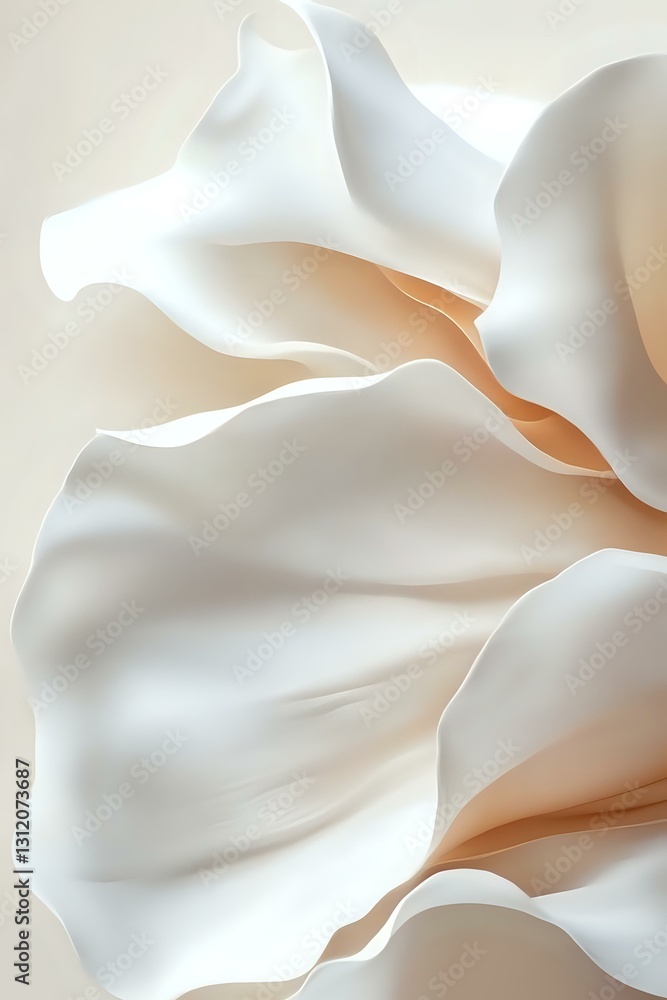 Poster soft white fabric waves create gentle folds and shadows against warm peach background, presenting el