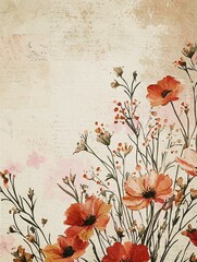 Vintage Paper with Delicate Wildflowers, Soft Aged Texture 