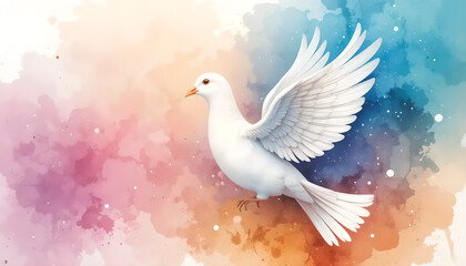 Fototapeta premium A Peaceful White Dove in a Colorful Abstract Sky