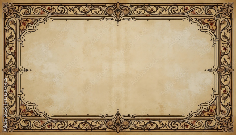 Poster ornate frame on parchment background for decorative design and display