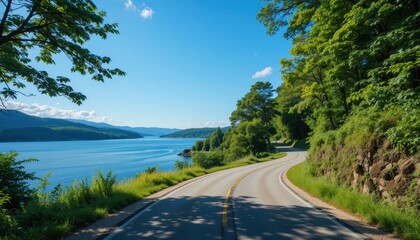 Scenic drive lakefront road photography nature panoramic view travel