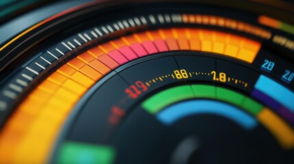 Abstract futuristic speedometer interface with vibrant gradients and numbers