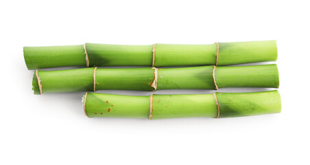 Cut green bamboo stems isolated on white, top view
