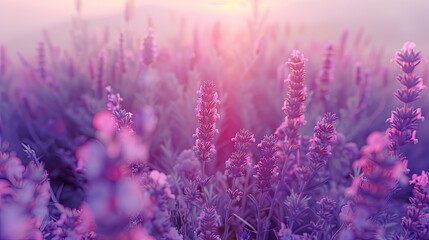 Lavender field bathed in soft, ethereal light, conveying serenity