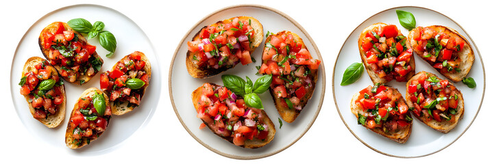 bruschetta on plate, transparent background, top view