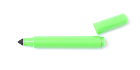 One green marker isolated on white, top view
