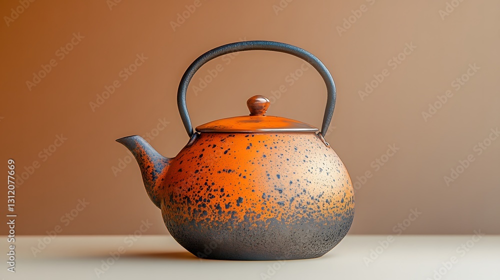Poster a copper teapot with a handle gradient background showcasing its elegant design warm metallic tones 