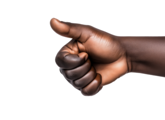 Hand giving a thumbs up gesture conveying approval and positivity in a minimalist setting