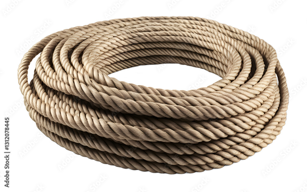 Poster a coil of rope for various uses, isolated on a empty plain background