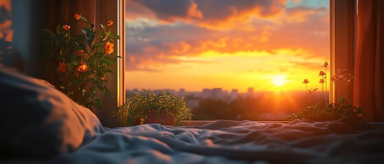 Serene sunset from a bedroom window