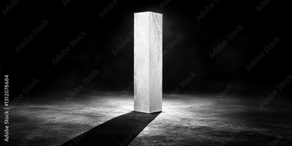 Aufkleber monochrome image of a tall, rectangular, textured object illuminated in a dark room, casting a shado