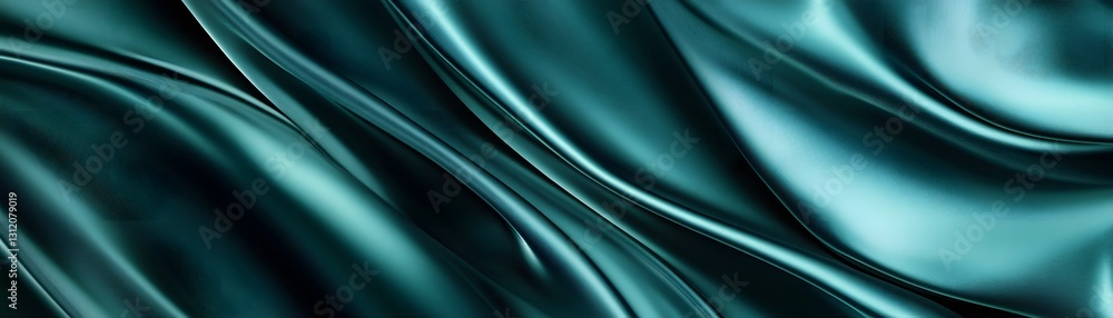 Poster flowing folds of silky teal fabric create abstract patterns