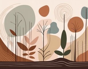 wallpaper illustration of abstract organic shapes in earthy color tones