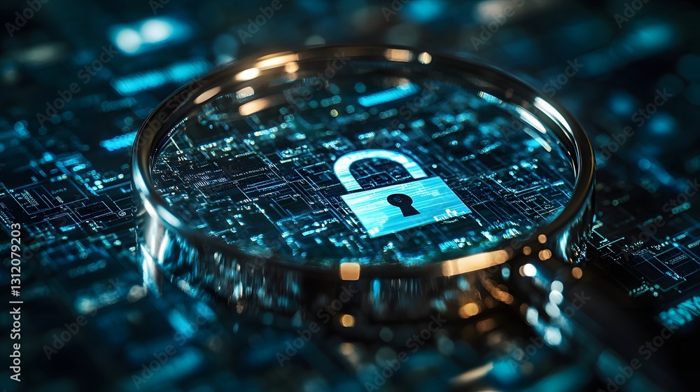 Poster a magnifying glass focusing on a lock reveals intricate details of security technology and protectio