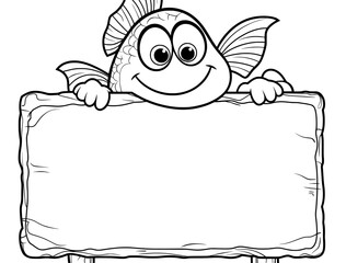 Fototapeta premium A fish is shown holding a sign in this black and white illustration