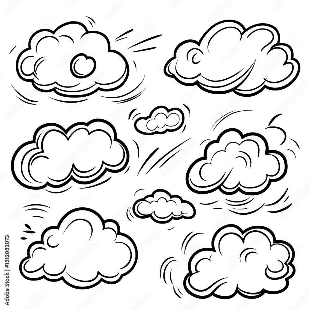 Poster eps10 format is used for this set of cloud icons, which are designed as modern hand-drawn sketch doo