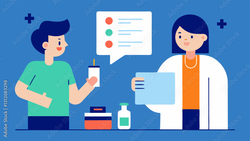 Poster vaccination guidance the doctor discussing vaccination options with the patient showing a chart of v