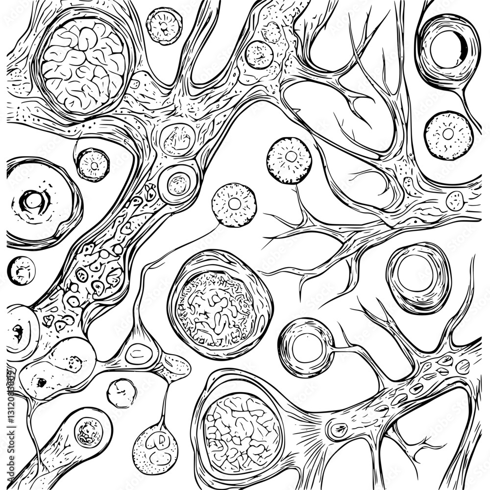 Poster detailed illustration of neural structures showing various types of brain cells and their connection