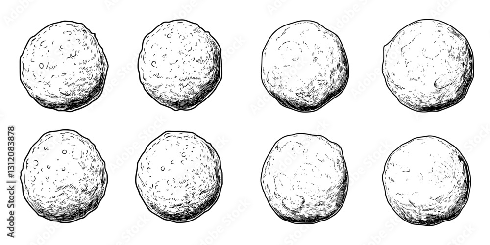 Poster Different shapes and sizes of round stones displayed in a grid formation on a white background