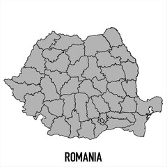 Romania map in grey style isolated on white background. Vector illustration.